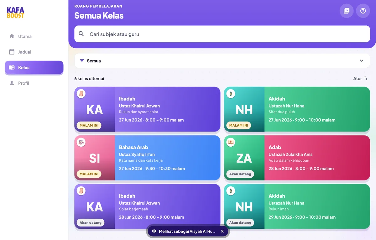 KAFA Boost pada tablet dengan paparan dua lajur