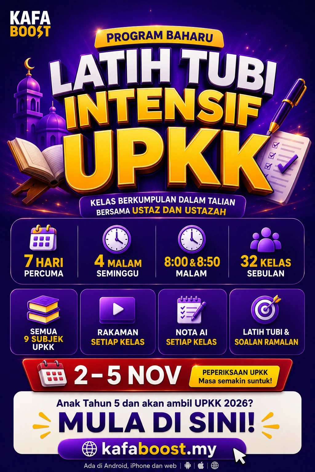 Poster Latih Tubi Intensif UPKK 2026 KAFA Boost