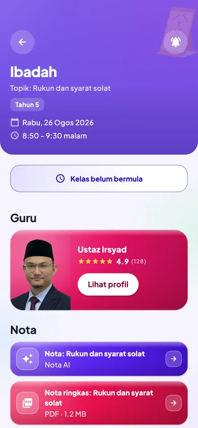 Nota pelajaran boleh download dalam app KAFA Boost