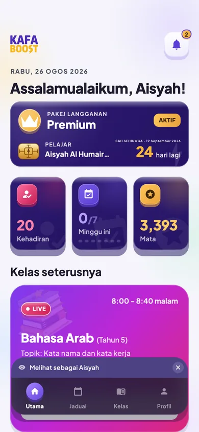 Mata ganjaran dan kehadiran dalam app KAFA Boost